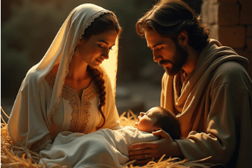 Nativity scene with Mary, Joseph and baby Jesus