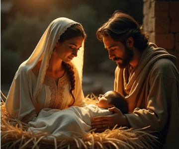 Nativity scene with Mary, Joseph and baby Jesus